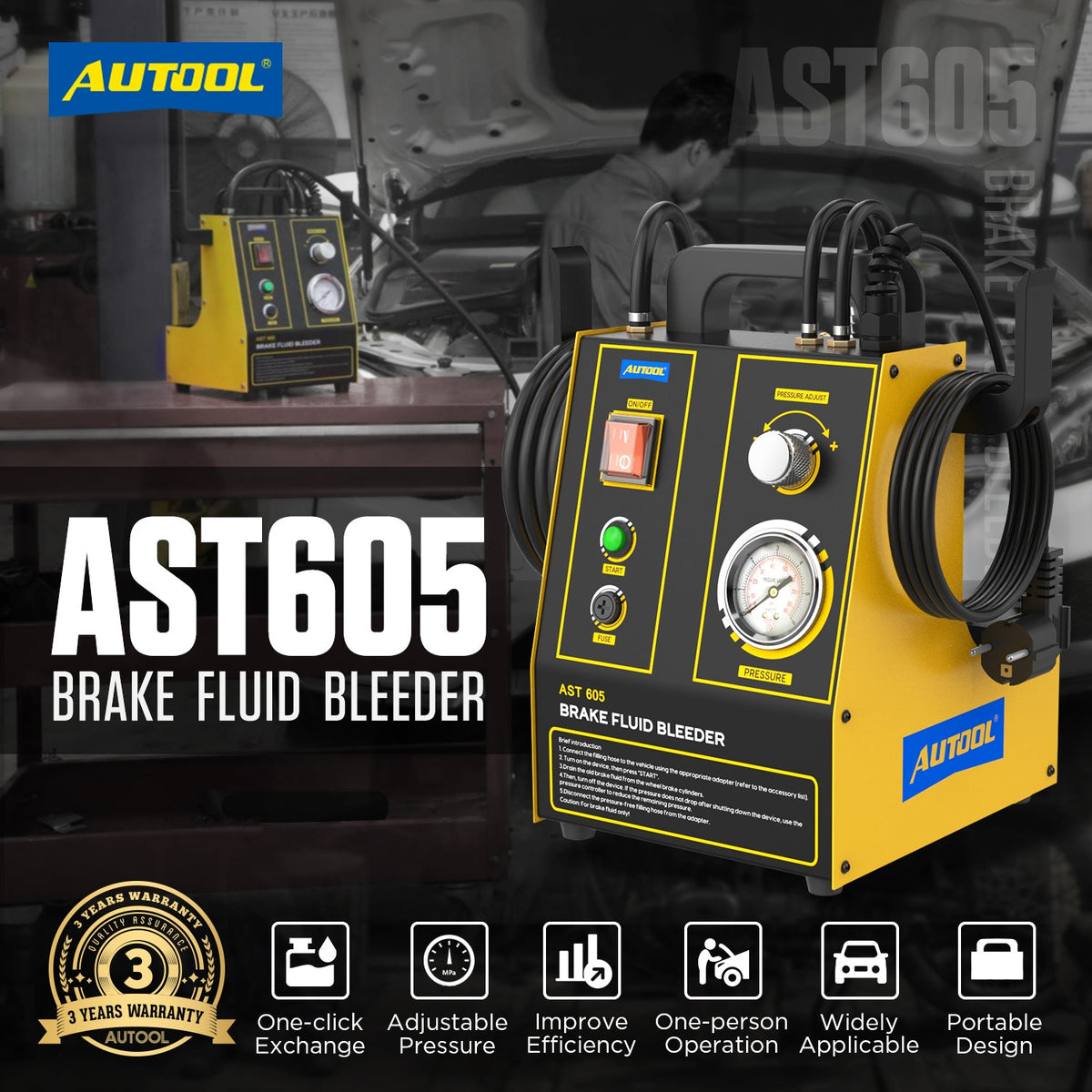 AUTOOL AST605 Car Pulsating Brake Oil Changer Single Clutch Slave Cylinders Brake Extractor Oil Pump Machine for 110/220V Power Autool