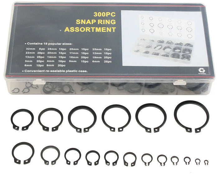 300Pcs Snap Ring Assortment External Retaining Ring Kit C-Type Circlips FairTools