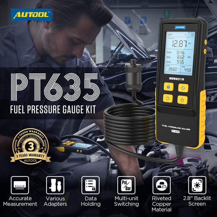 AUTOOL PT635 Fuel Pressure Gauge(Hight-end Version) 0-426 PSI Digital Display Automotive Tool for Motorcycle Car Truck Autool