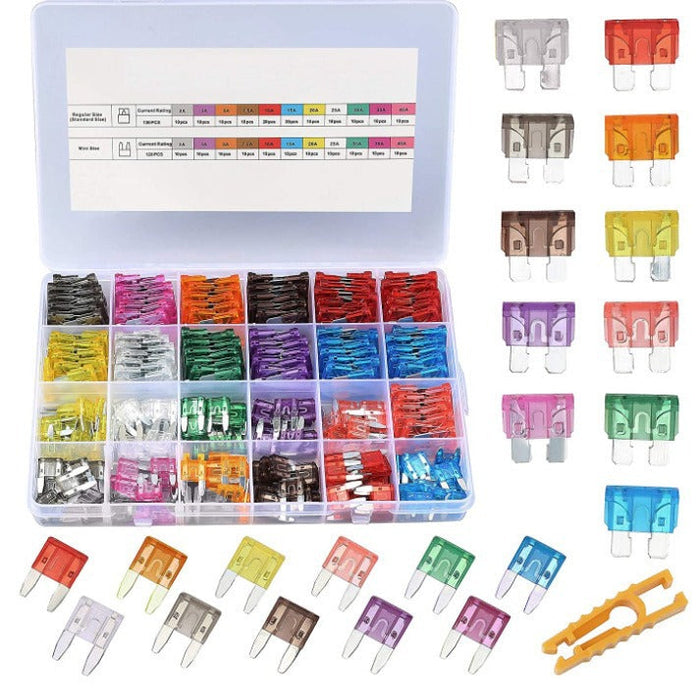 250Pcs Car Fuses Assortment Kit, Blade Fuses Standard & Mini Size FairTools