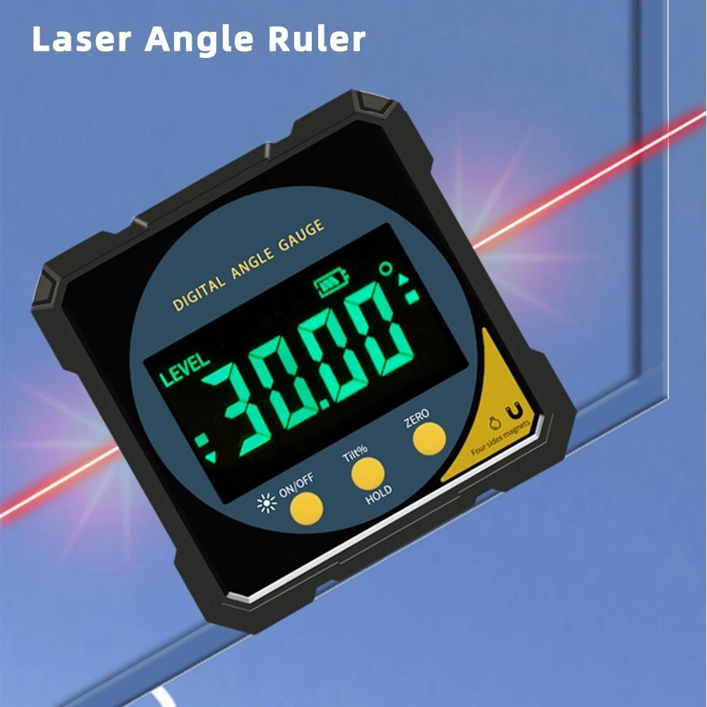 Digital Angle Finder with Electronic Laser, Protractor Inclinometer Level Ruler USB Rechargeable FairTools