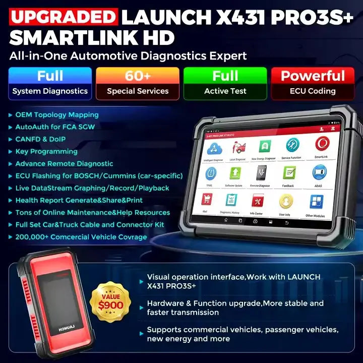 LAUNCH X-431 PRO3S+ SmartLink HD 12V/24V Truck & Passenger Diagnostic Scan tool Launch