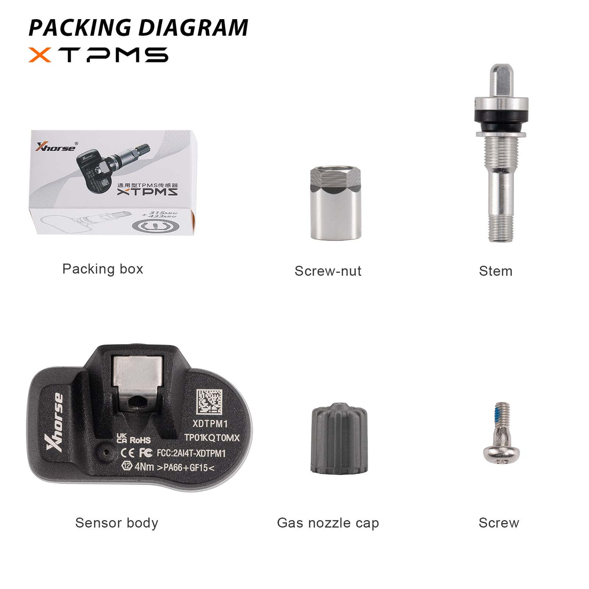 XHORSE XDTPM1EN XTPMS TPMS Sensor 315MHZ/433MHZ for Key Tool MIDI/Key Tool Plus/Key Tool Max ProXHORSE XDTPM1EN XTPMS TPMS Sensor 315MHZ/433MHZ for Key Tool MIDI/Key Tool Plus/Key Tool Max Pro Xhorse