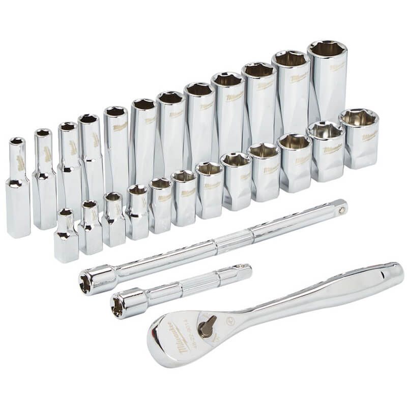 Milwaukee 28 Piece 1/4" Drive Metric Ratchet & Socket Set FairTools