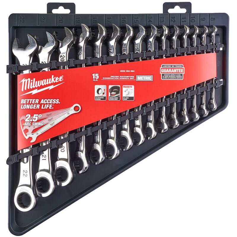 Milwaukee 15 Piece Max Bite Metric Ratcheting Combination Spanner Set FairTools