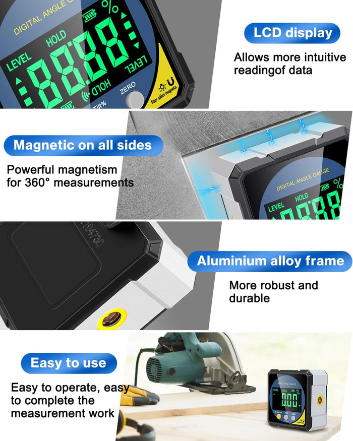 Digital Angle Finder with Electronic Laser, Protractor Inclinometer Level Ruler USB Rechargeable FairTools