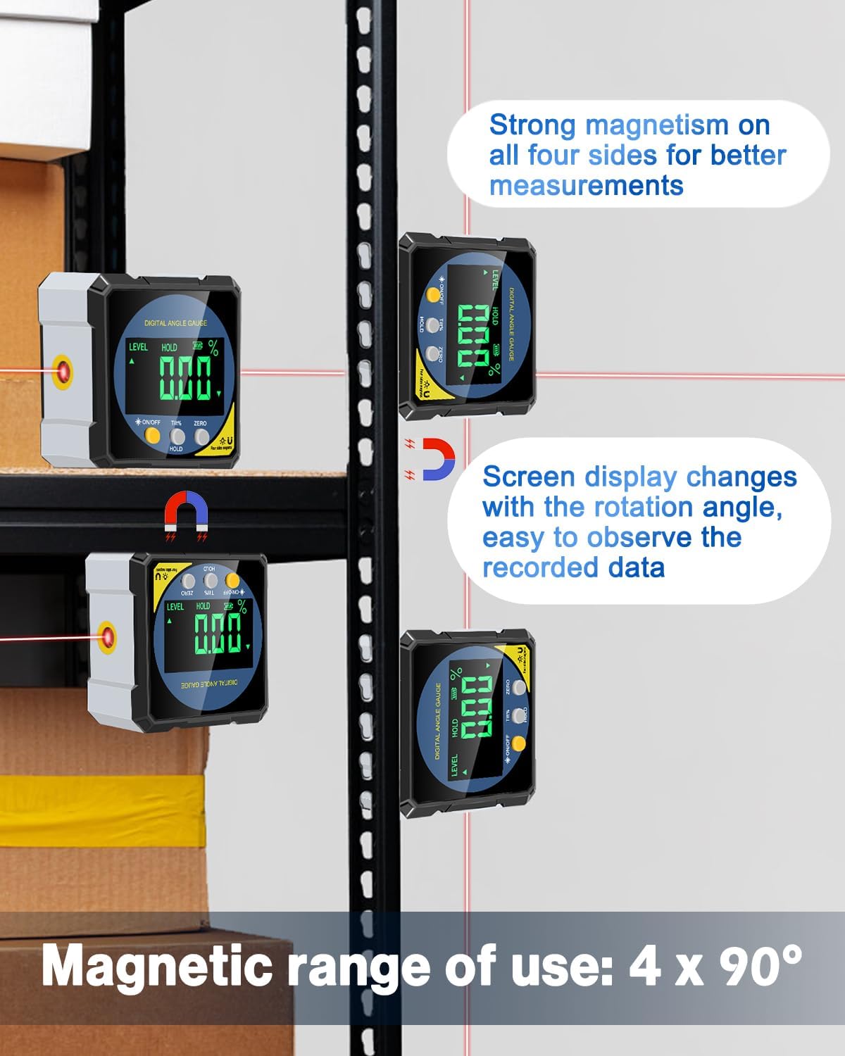 Digital Angle Finder with Electronic Laser, Protractor Inclinometer Level Ruler USB Rechargeable FairTools