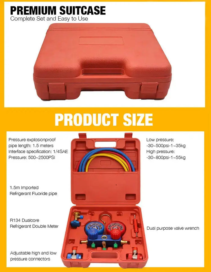AC Manifold Gauge Set Air Conditioning Diagnostic Refrigeration Set Kit Pump - FairTools
