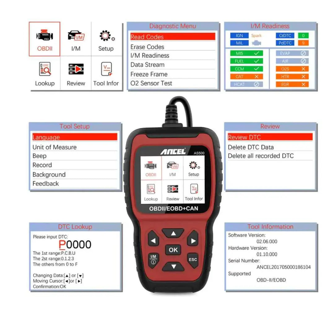 Ancel AS500 Code Reader OBD2 Scanner Engine Ancel