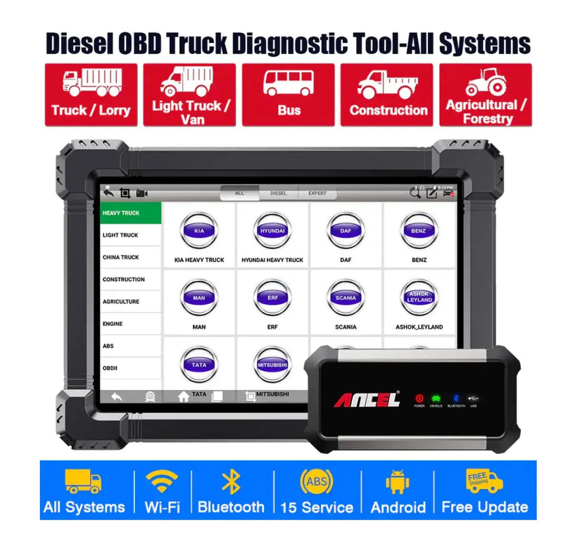 Ancel X7 HD Heavy Duty Truck Diagnostic Scanner Full System 12V 24V - FairTools