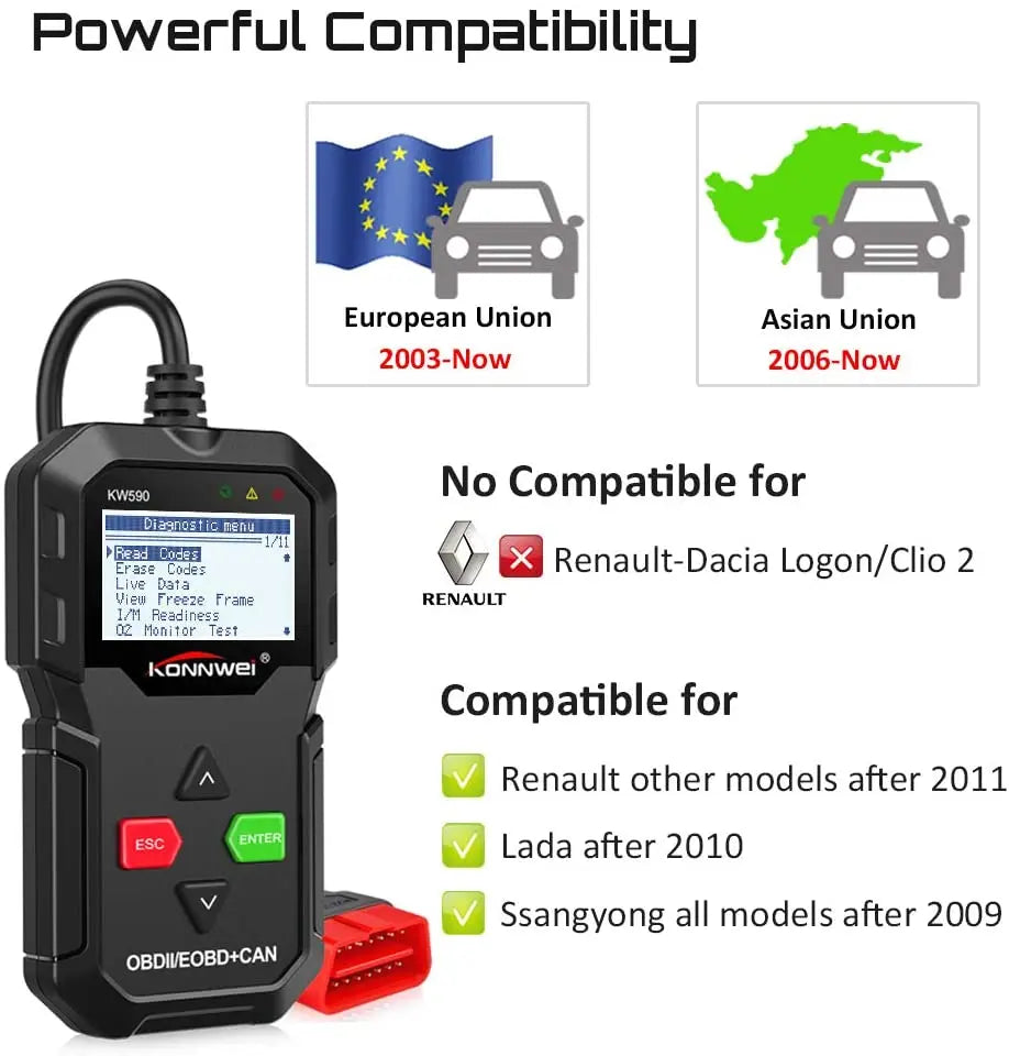 KONNWEI OBD II Code Reader KW590 OBD2 Diagnostic Scanner KONNWEI