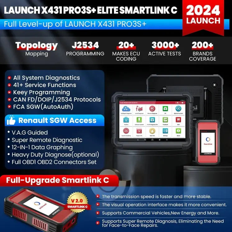 LAUNCH X431 PRO3S+ Elite 10.1" Bi-Directional Full System Diagnostic Scan Tool Launch