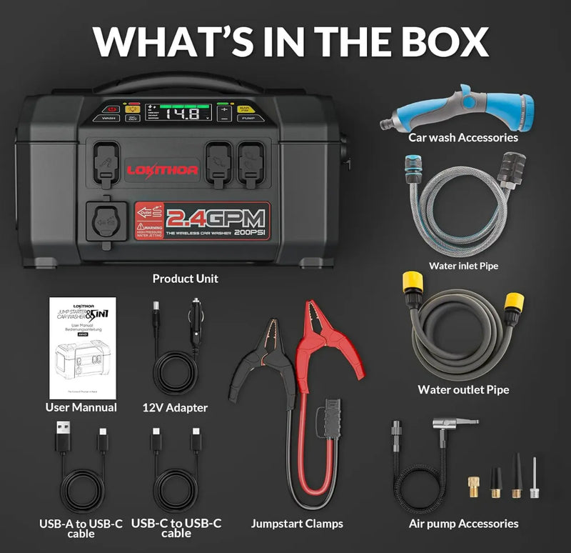 LOKITHOR Jump Starter with Air Compressor, AW401 2500A 12V Car Jump Starter Battery Pack with 150PSI Tire Inflator for Up to 8.5L Gas or 6.5L Diesel Lokithor