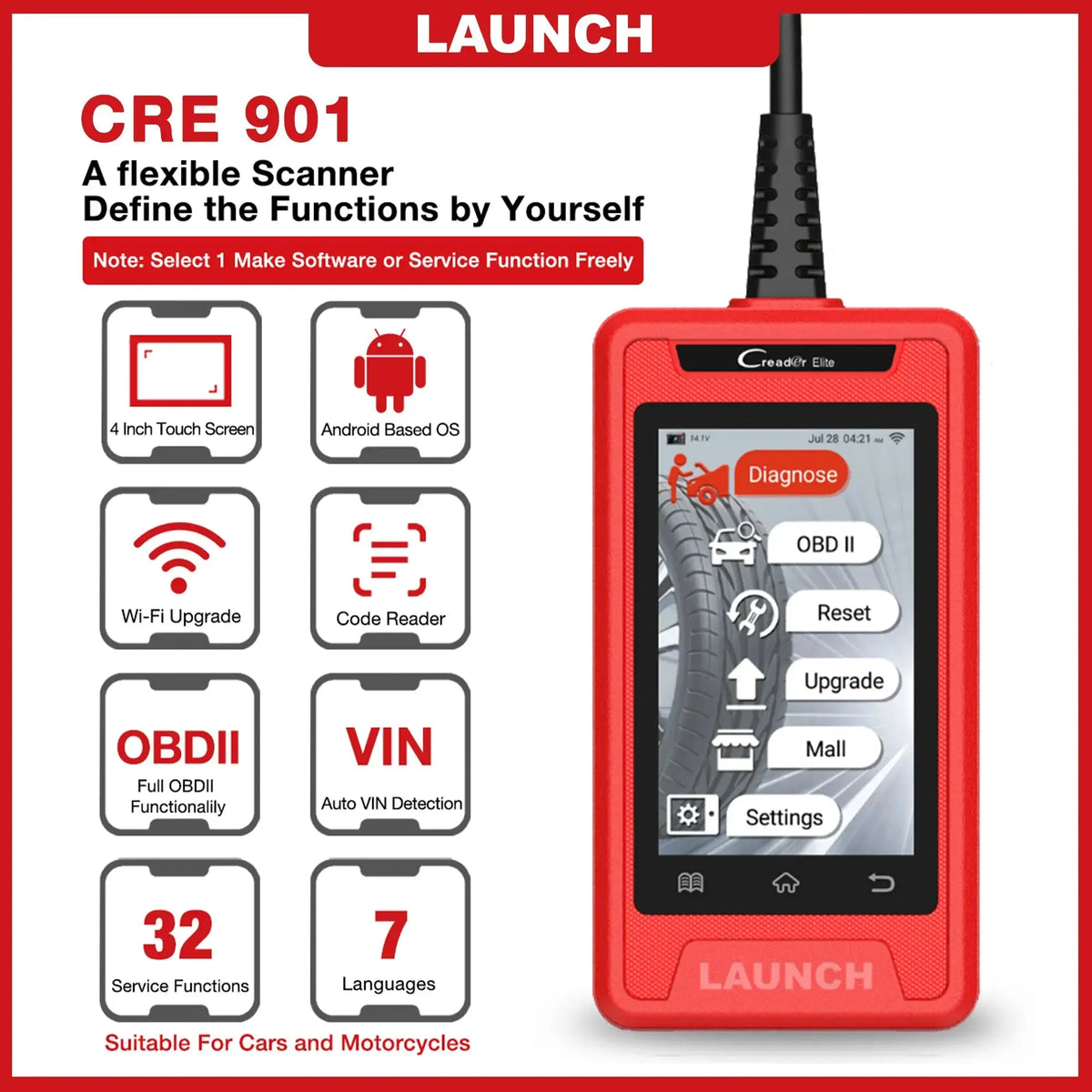 Launch CRE901 Car Scan Tool Creader Elite Full System Diagnostic OBD2 Scanner - FairTools