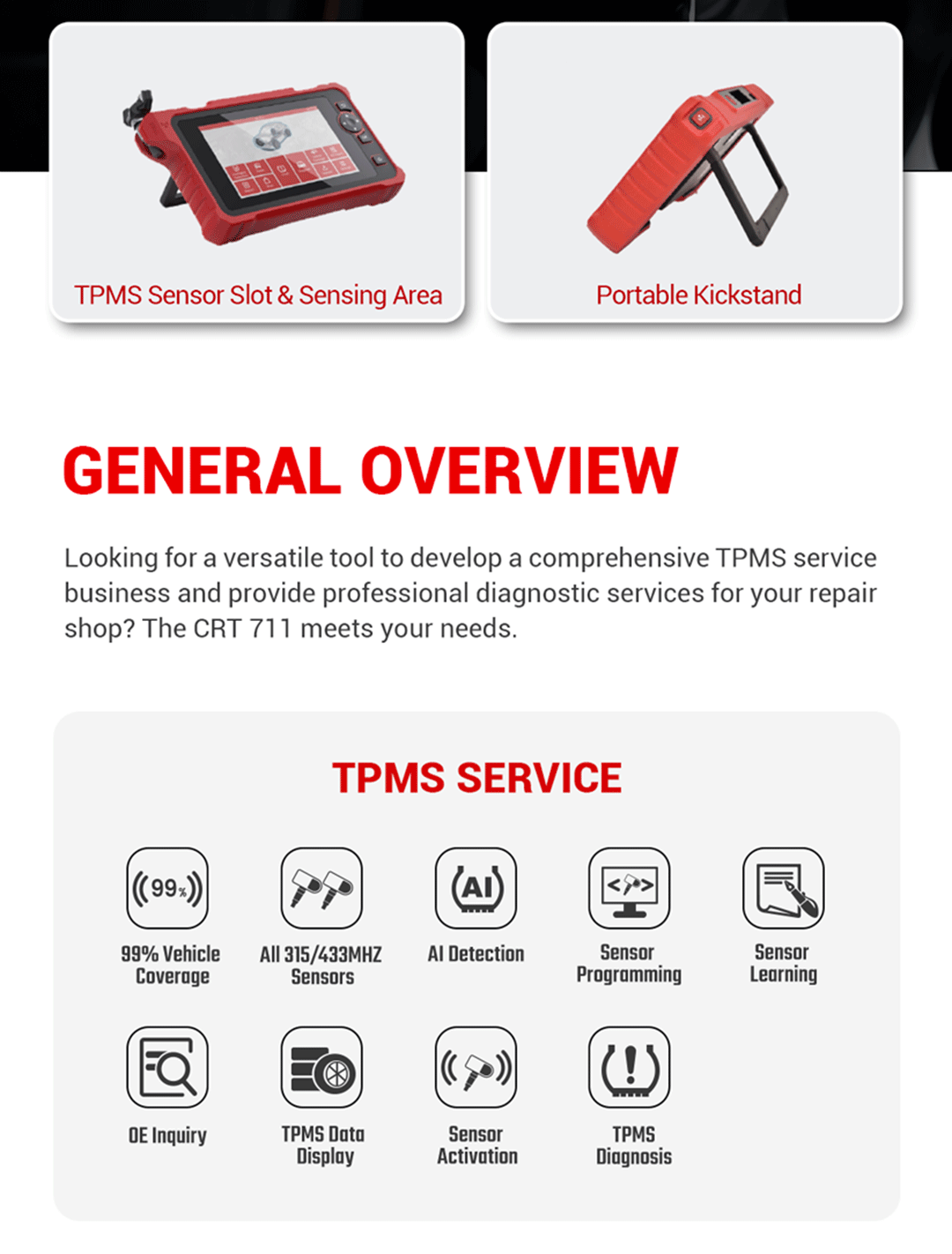 Launch CRT711 TPMS Relearn Programming Scanner FairTools