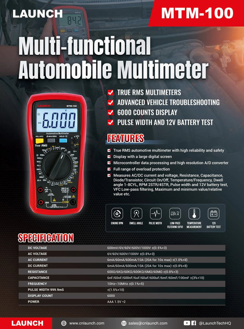 Launch MTM-100 Multi-functional Automobile Multimeter Launch