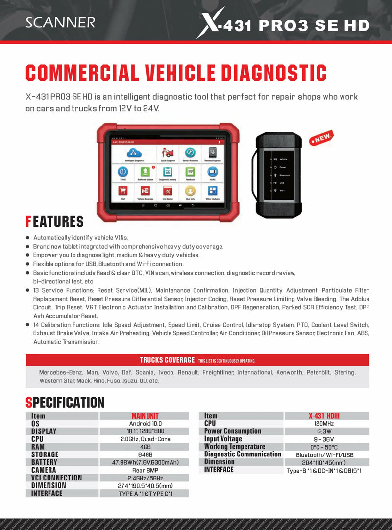 Launch X431 PRO 3 SE HD 24 Truck Diagnostics Launch