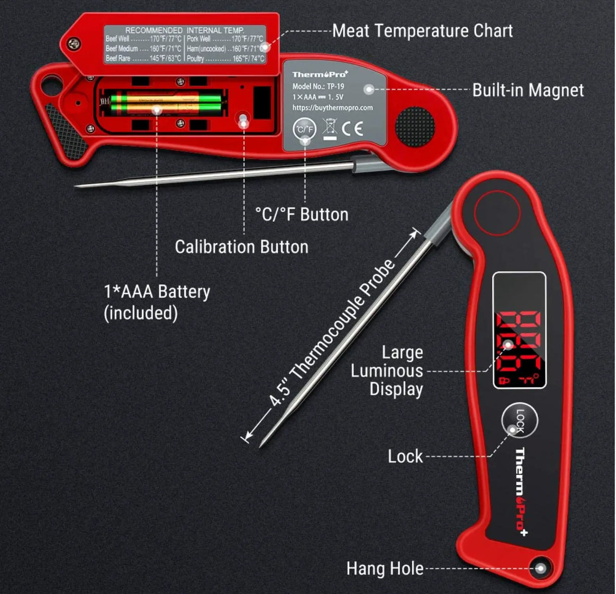 ThermoPro TP19 Waterproof Digital Meat Thermometer ThermoPro