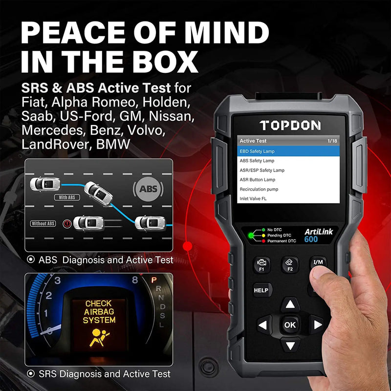 Topdon AL600 Car Engine ABS SRS OBD2 DTC Fault Code Reader Scanner Topdon