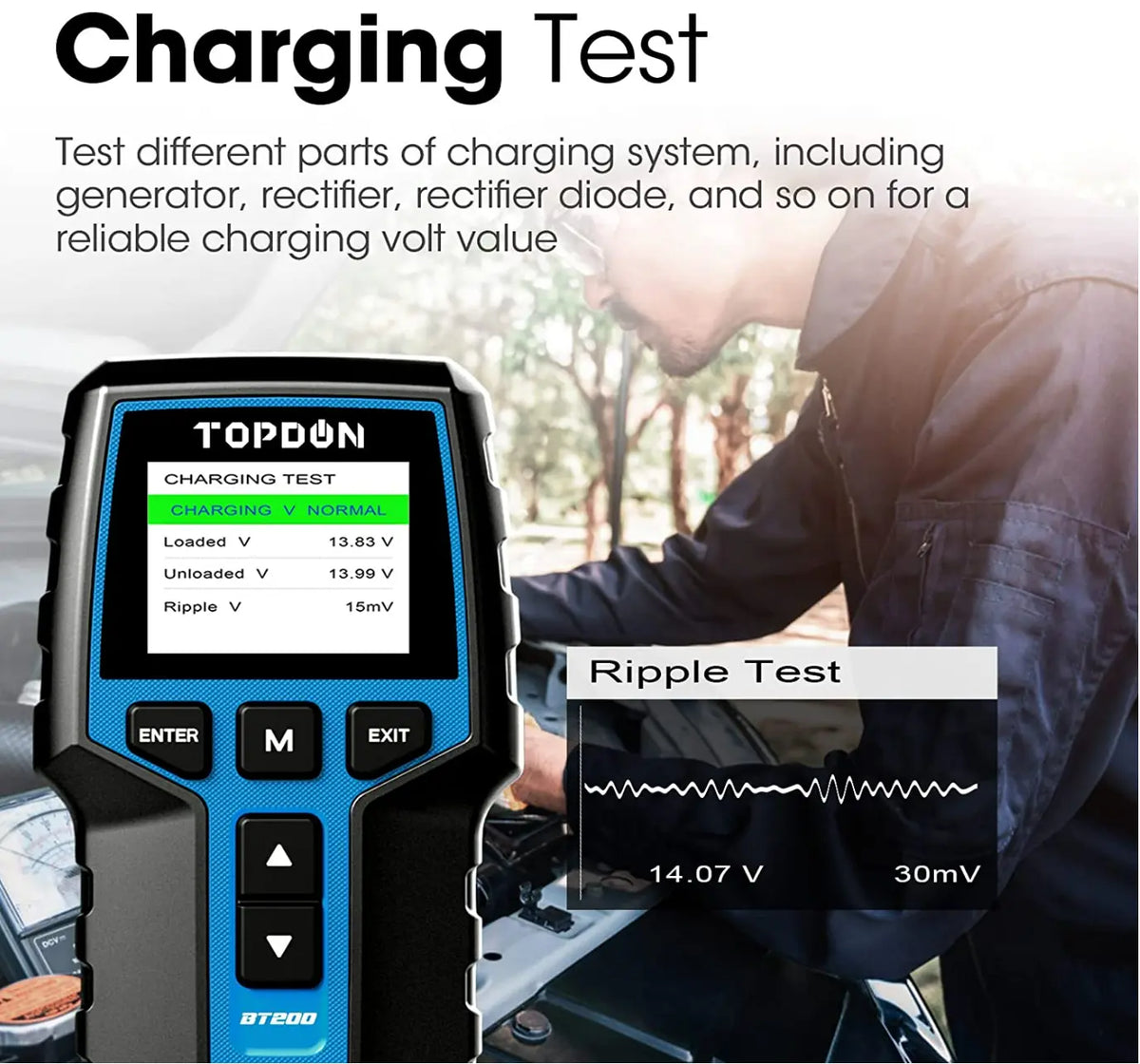 Topdon BT200 Car Battery Tester 24V 12V Load Tester, 100-2000CCA Topdon