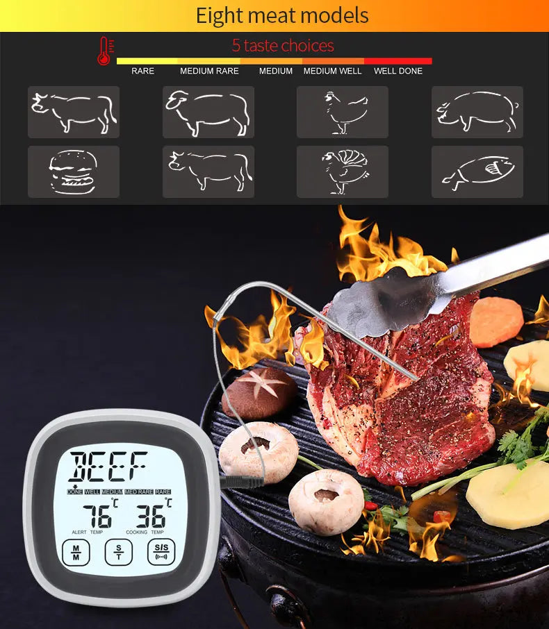 Touchscreen Meat Cooking Grill Thermometer Timer Alarm with Probe ThermoPro